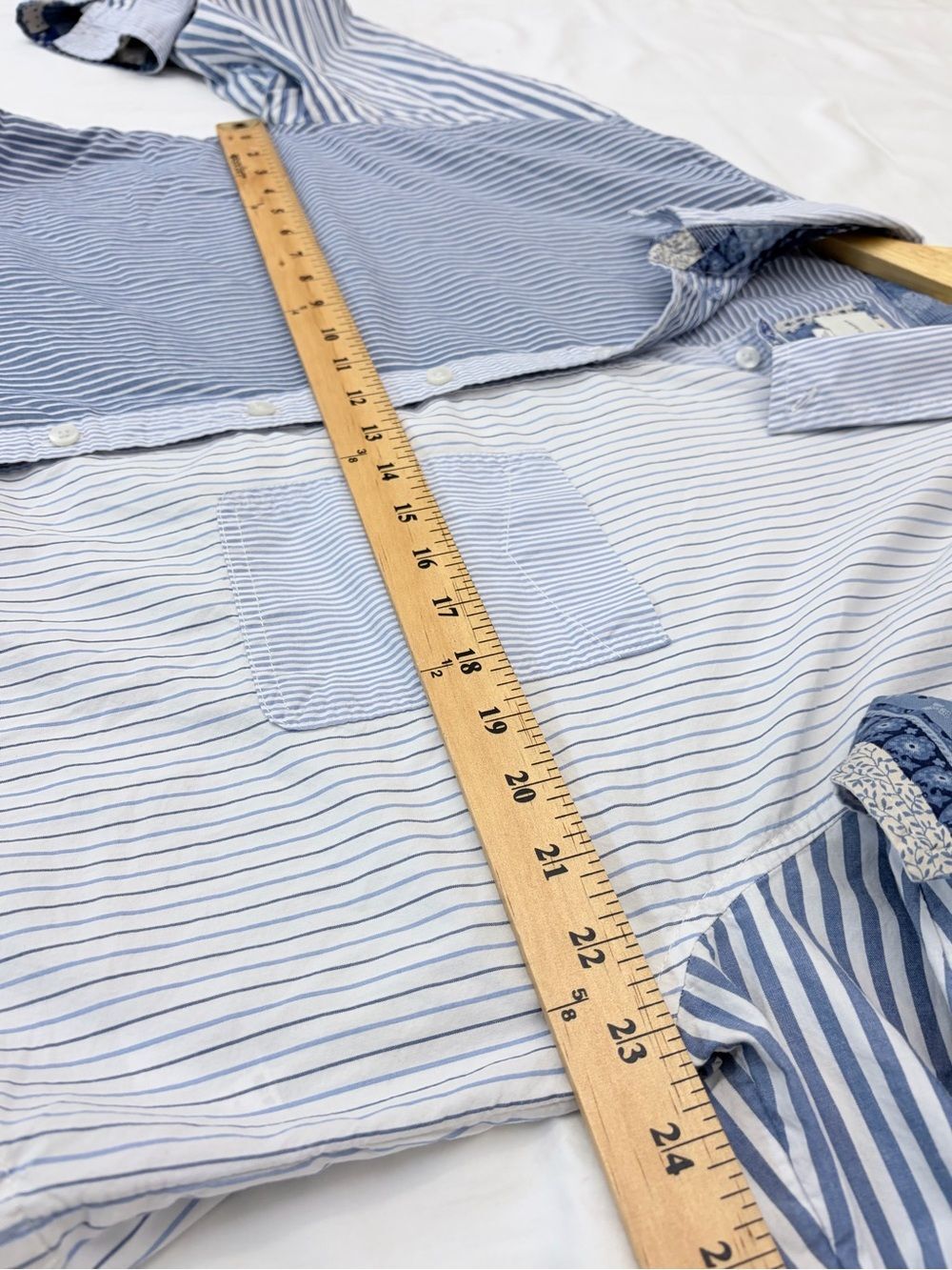 Striped Button-Up Crop Shirt in Blue and White Striped - Picture 6 of 11